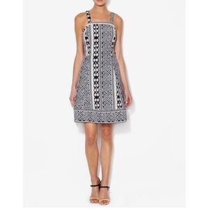 Anthropologie Plenty By Tracy Reese 6 Jacquard Dress Fit Flare Black White Party